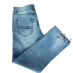Jordan Craig Jeans Men’s 34 X 34 Light Wash Distressed Raw Hem Denim